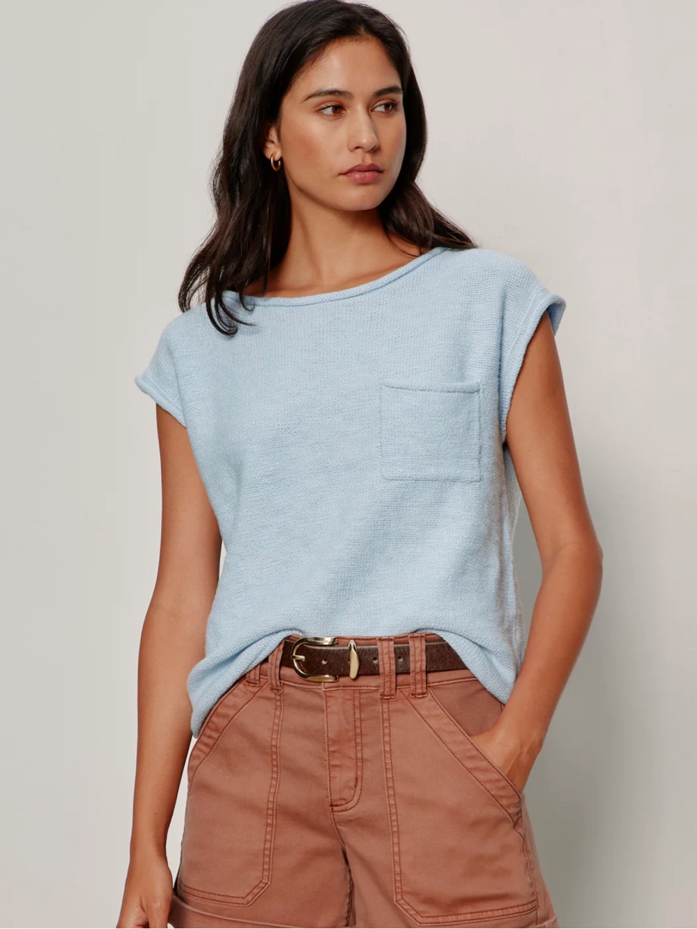 Sanctuary Pale Blue 100% Cotton Knit Pocket Tank